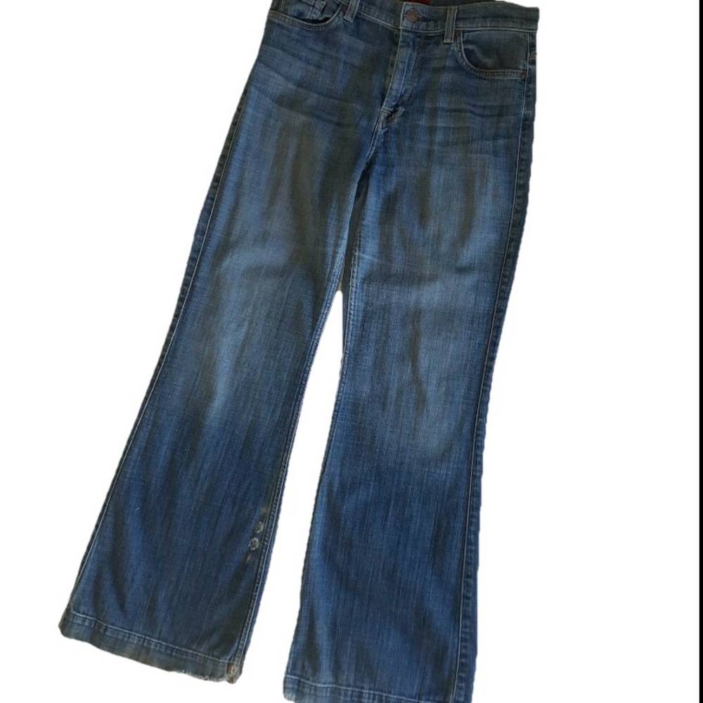 7 For All Mankind Ginger Jeans Women's 29x30 Flared Y2K Dark Distressed Denim